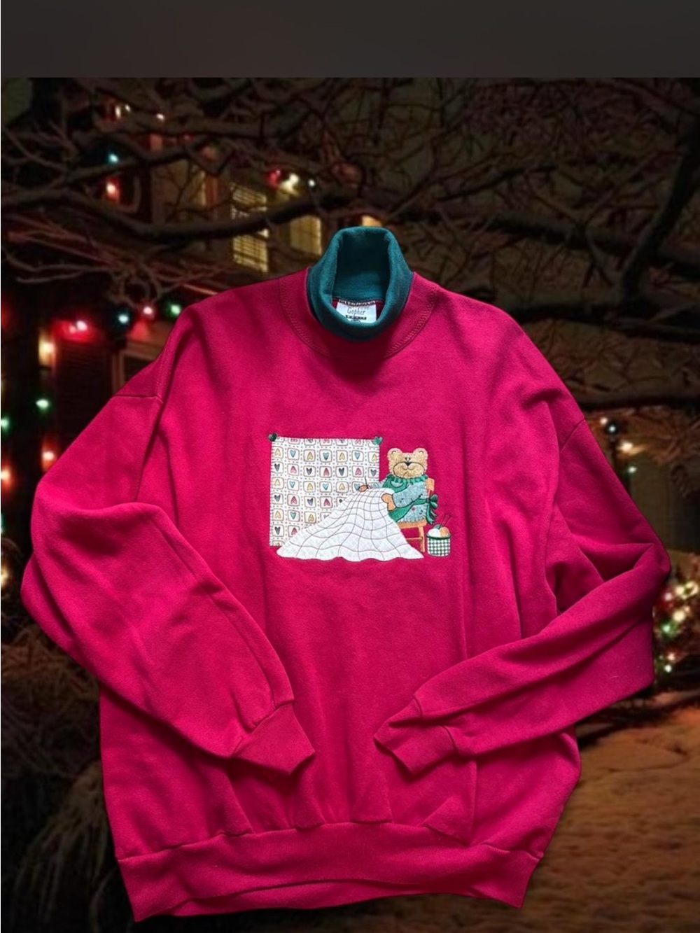 Vintage 90s Festive Christmas Holiday Teddy Bear Mock Turtleneck Sweatshirt 🧸